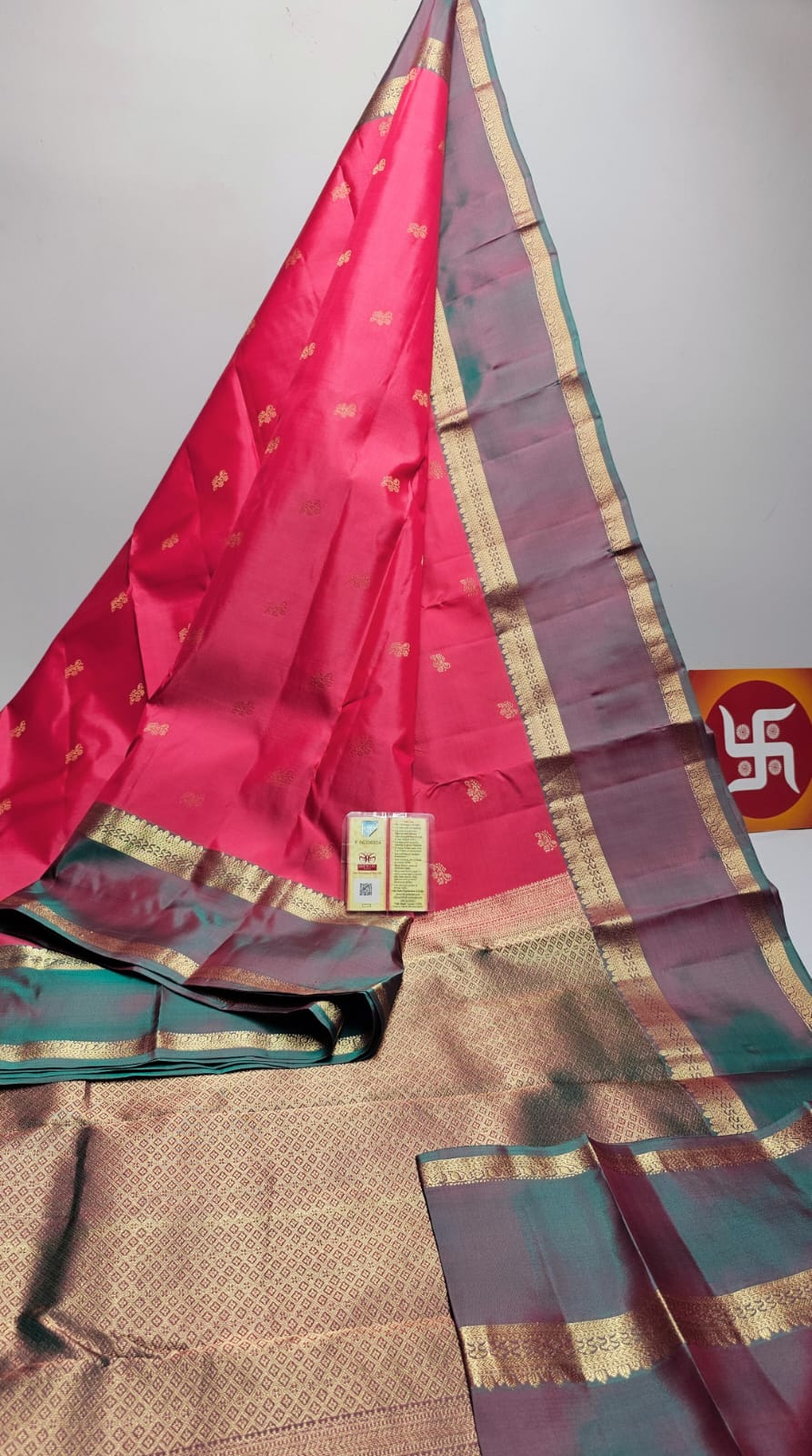 Steel Grey with Dark Brown Border Pure Handloom Double Wrap Kanchipuram Silk Saree